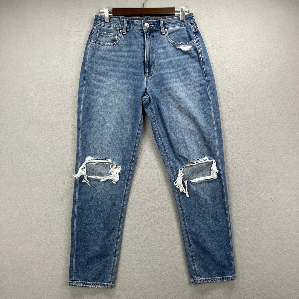 American Eagle Mom Jeans Women 6 Blue Distressed High Rise Real Good Streetwear
